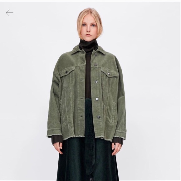 Zara Corduroy Jacket Frayed Hem Black L 